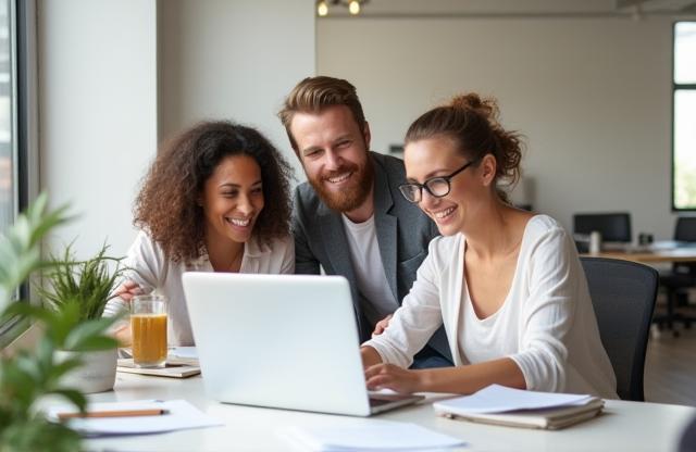 Photo of a small team working at a desk
